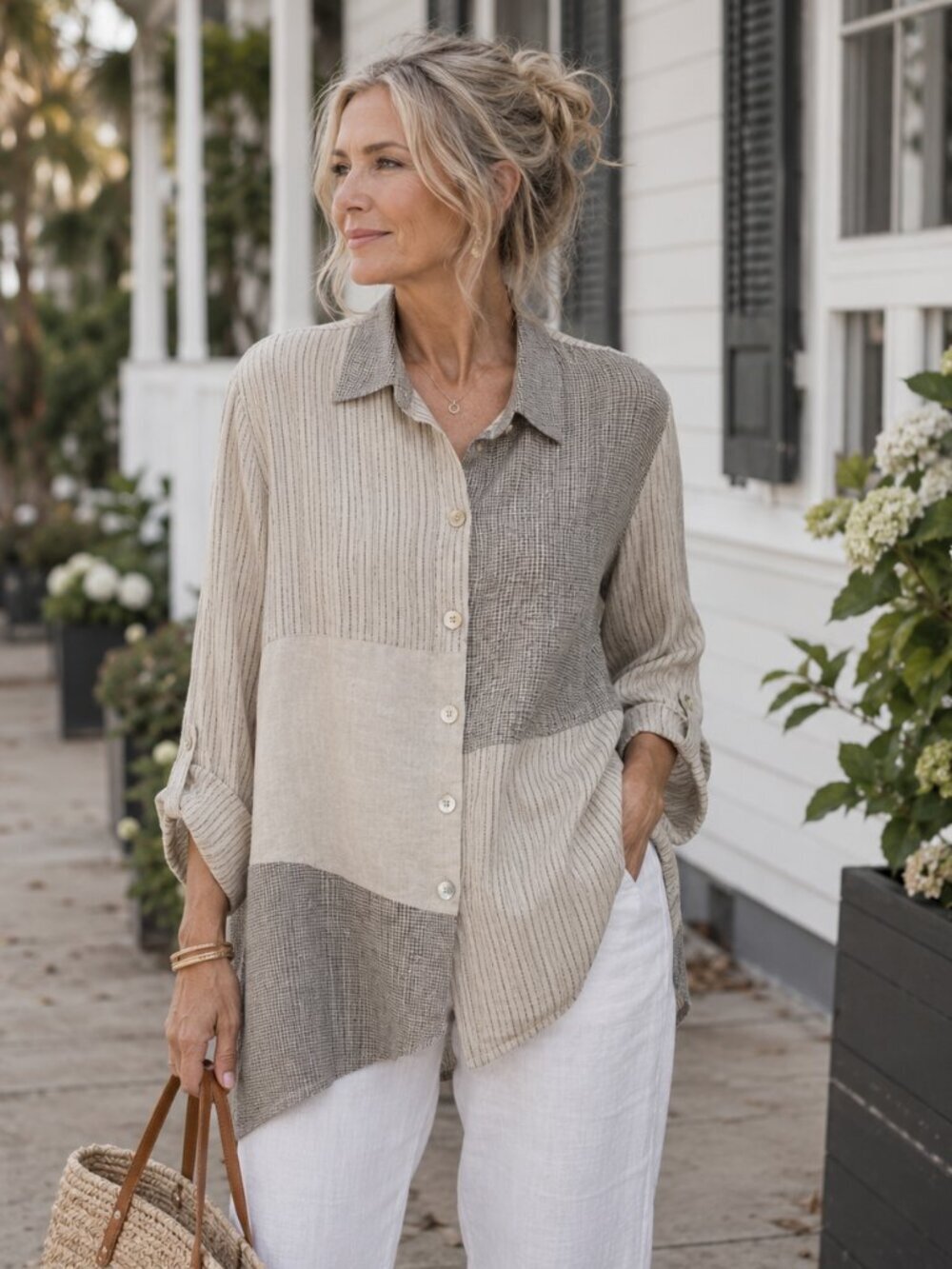 Habitat mix it up artist print linen asymmetrical lagenlook blouse tunic